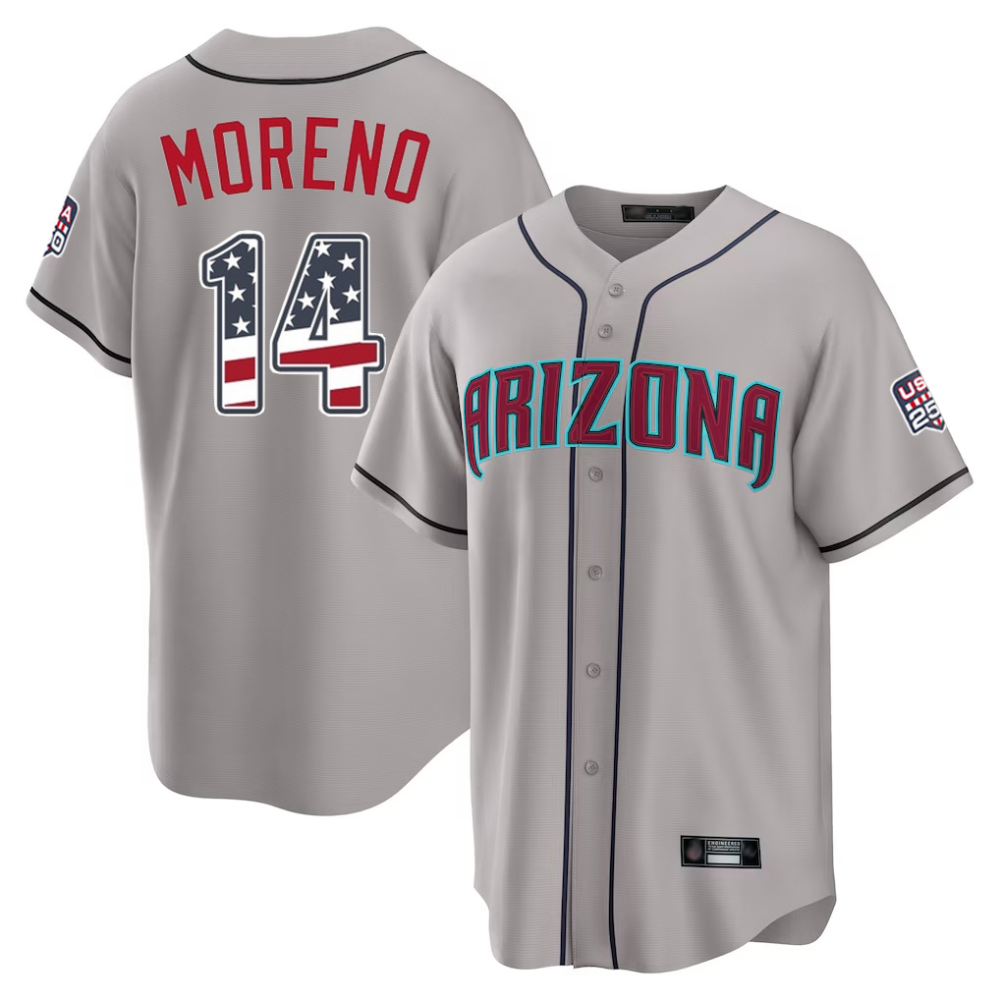 Arizona Diamondbacks #14 Gabriel Moreno Gray USA 250 Fourth of July Stitched Baseball Jersey
