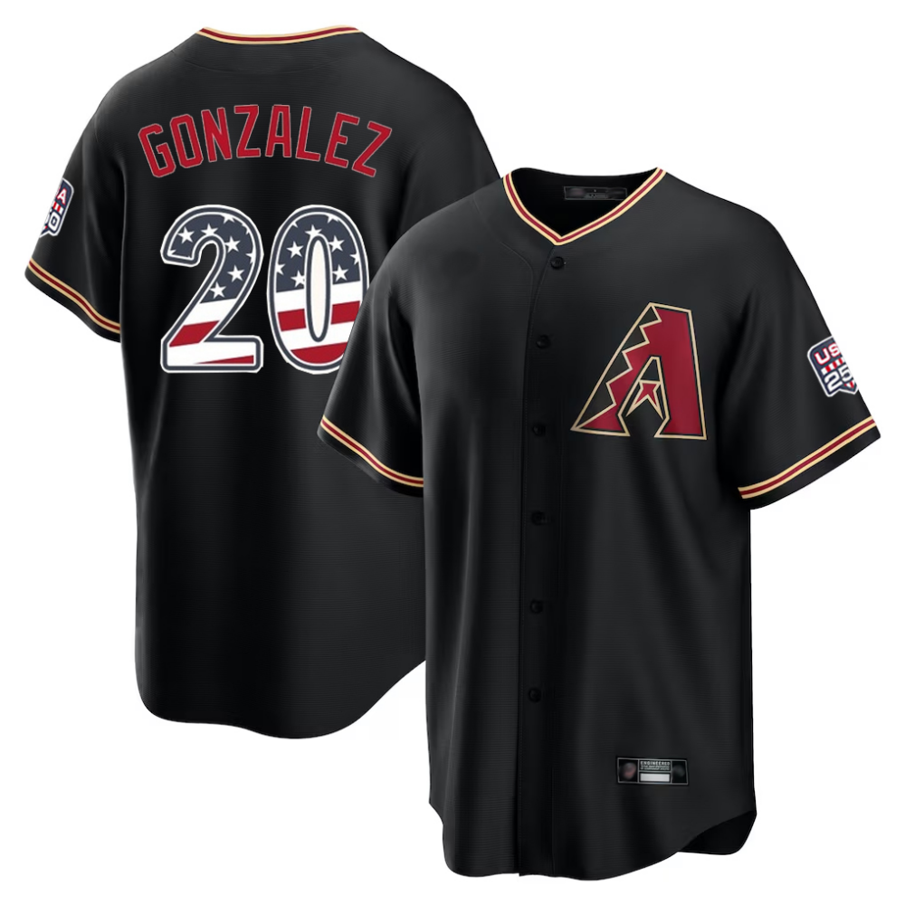 Arizona Diamondbacks #20 Luis Gonzalez Black USA 250 Fourth of July Stitched Baseball Jersey