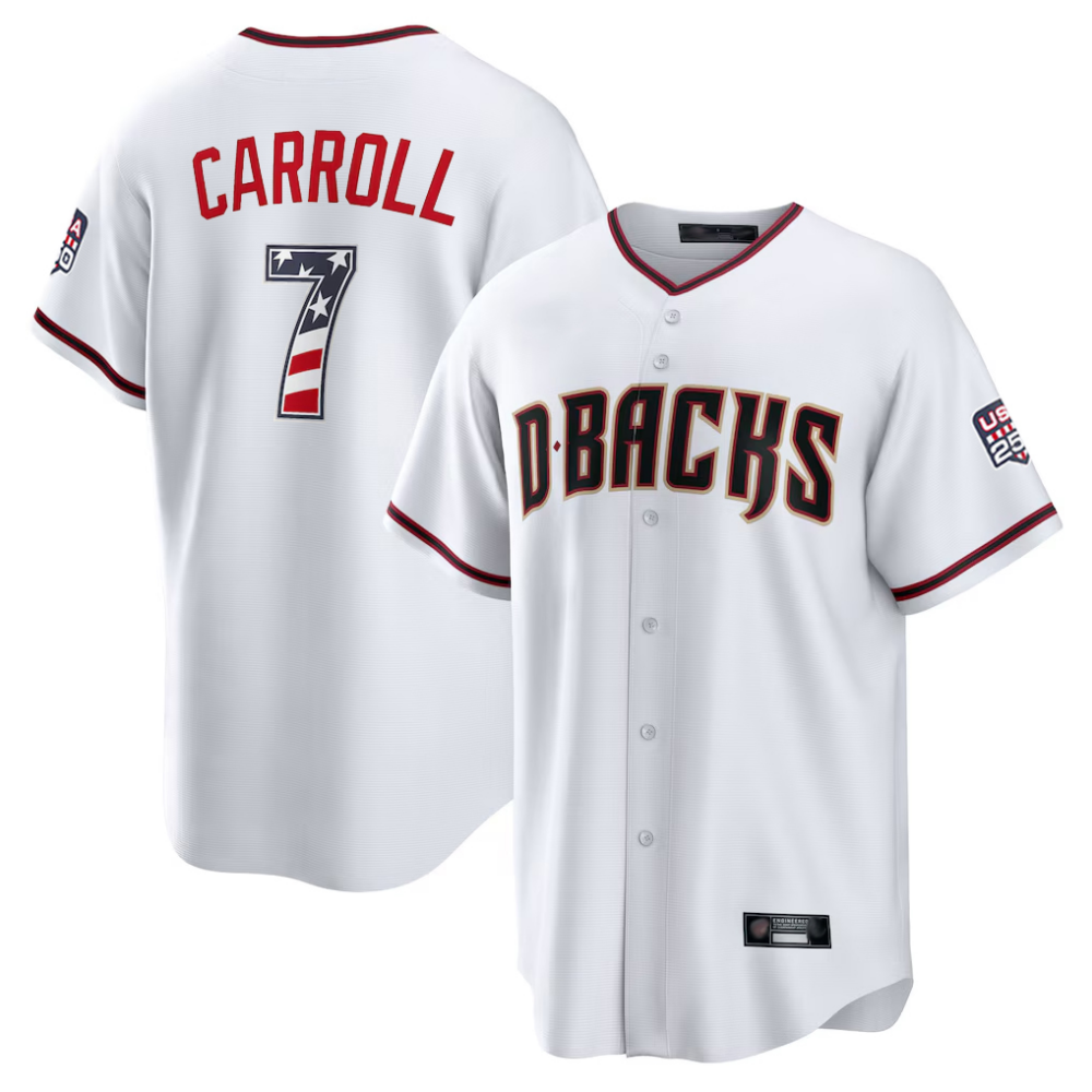 Arizona Diamondbacks #7 Corbin Carroll White USA 250 Fourth of July Stitched Baseball Jersey