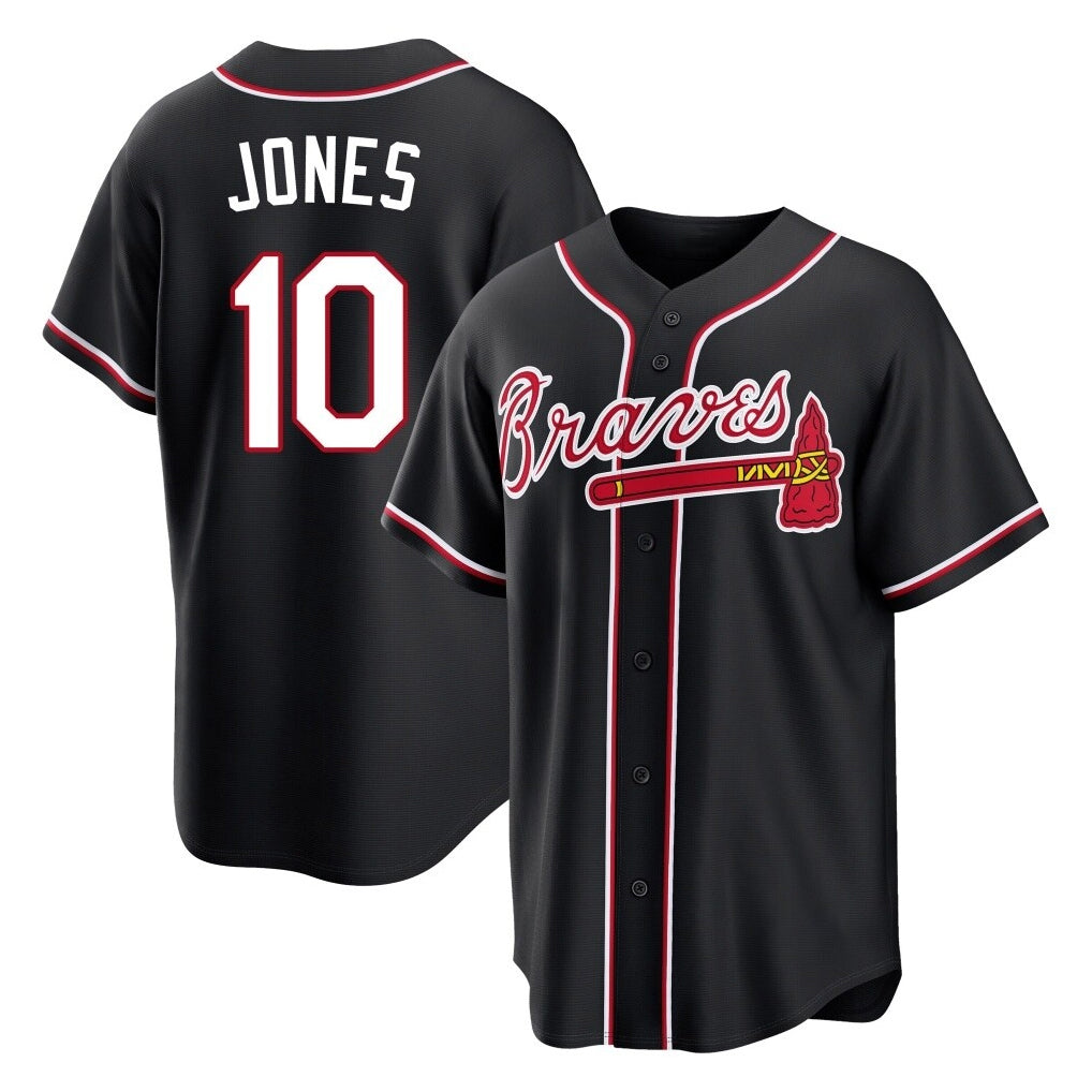 Atlanta Braves #10 Chipper Jones Player Black Fashion Out Game Stitched Baseball Jersey