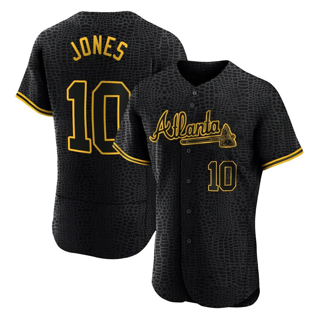 Atlanta Braves #10 Chipper Jones Player Black Snake Skin City Limited Elite Home Game Stitched Baseball Jersey