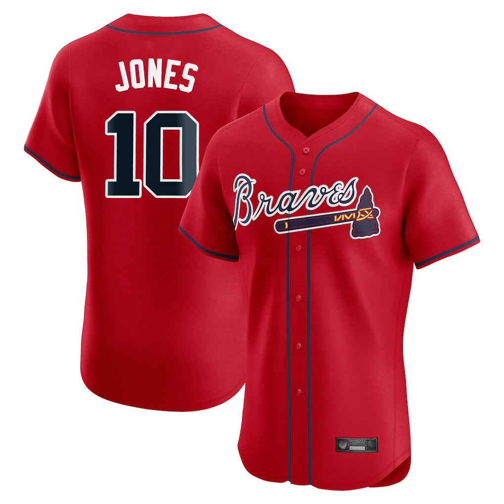 Atlanta Braves #10 Chipper Jones Player Red Limited Elite Home Game Stitched Baseball Jersey