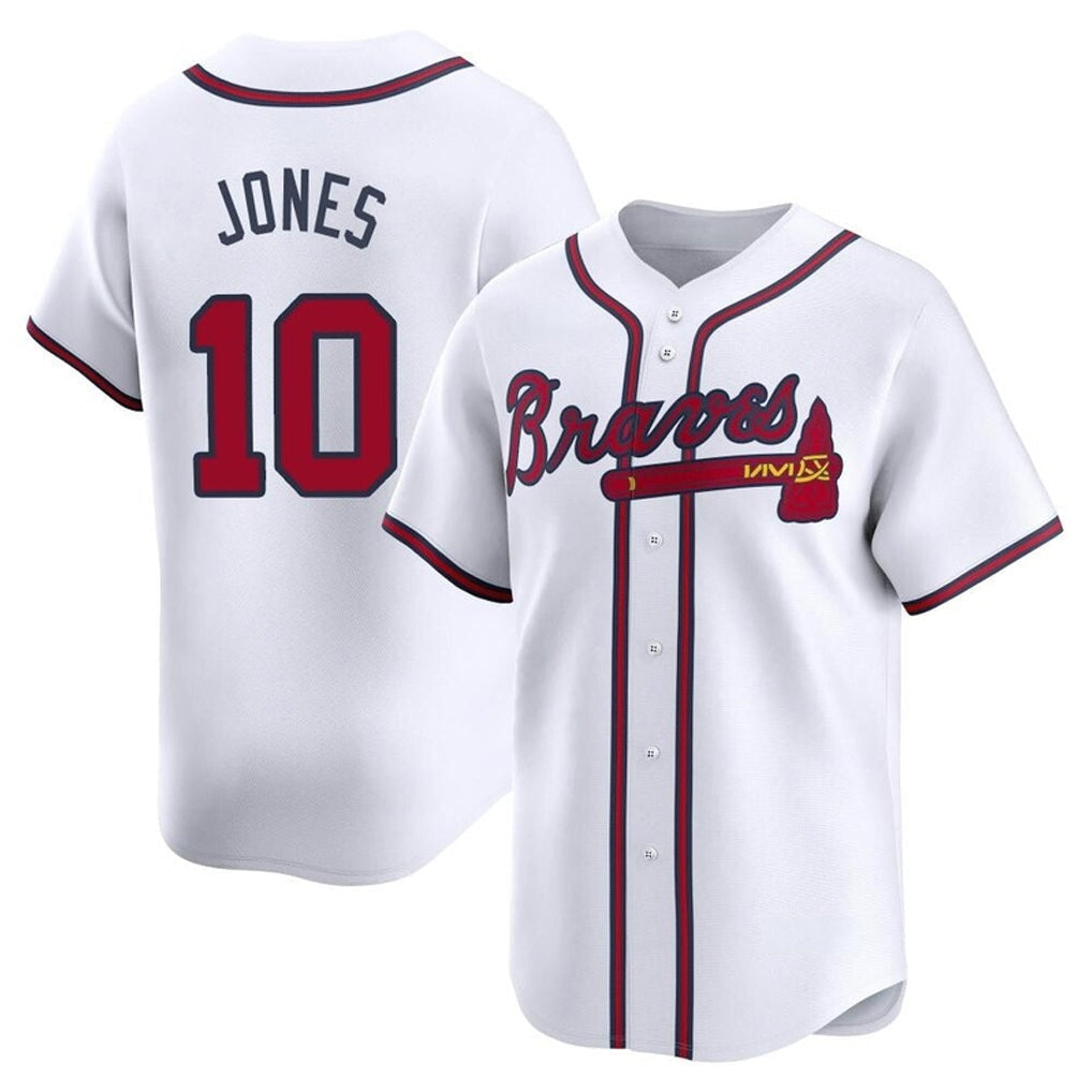 Atlanta Braves #10 Chipper Jones Player White Limited Home Game Stitched Baseball Jersey