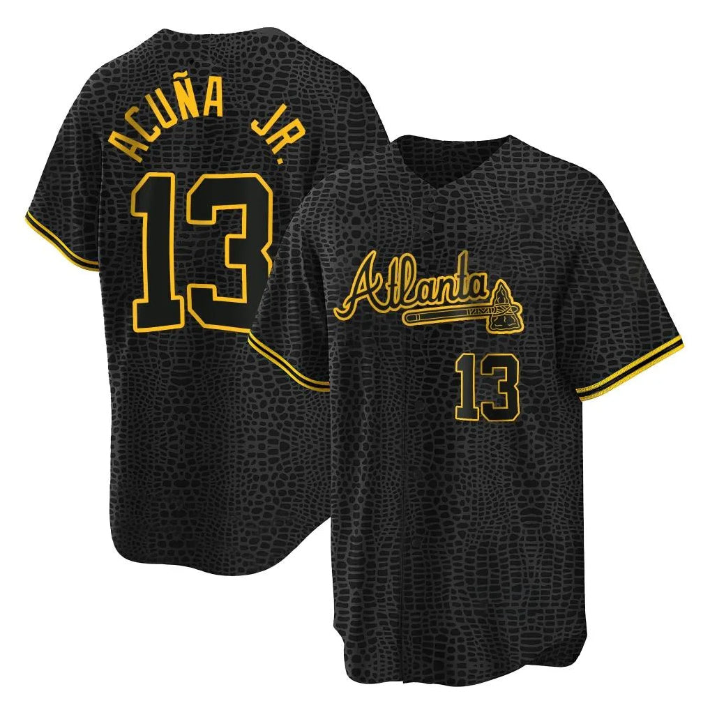 Atlanta Braves #13 Ronald Acuna Jr Player Black Snake Skin City Home Game Stitched Baseball Jersey