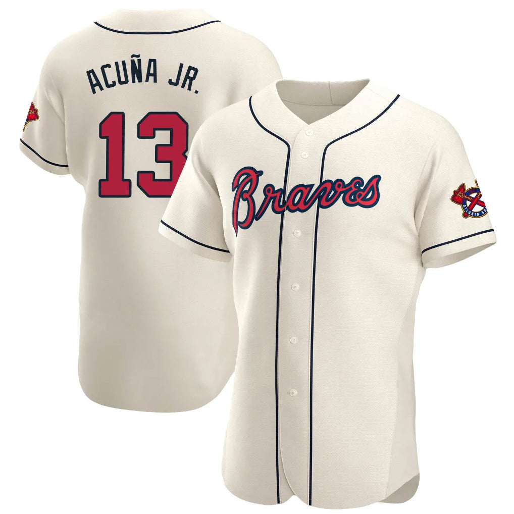 Atlanta Braves #13 Ronald Acuna Jr Player Cream Limited Elite Home Game Stitched Baseball Jersey