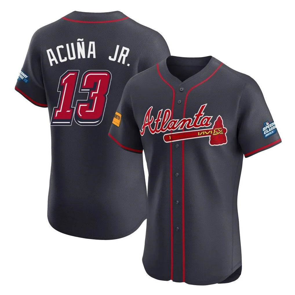 Atlanta Braves #13 Ronald Acuna Jr Player Navy 2025 Speedway Classic Limited Elite Home Game Stitched Baseball Jersey