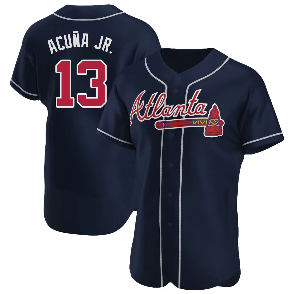 Atlanta Braves #13 Ronald Acuna Jr Player Navy Limited Elite Home Game Stitched Baseball Jersey
