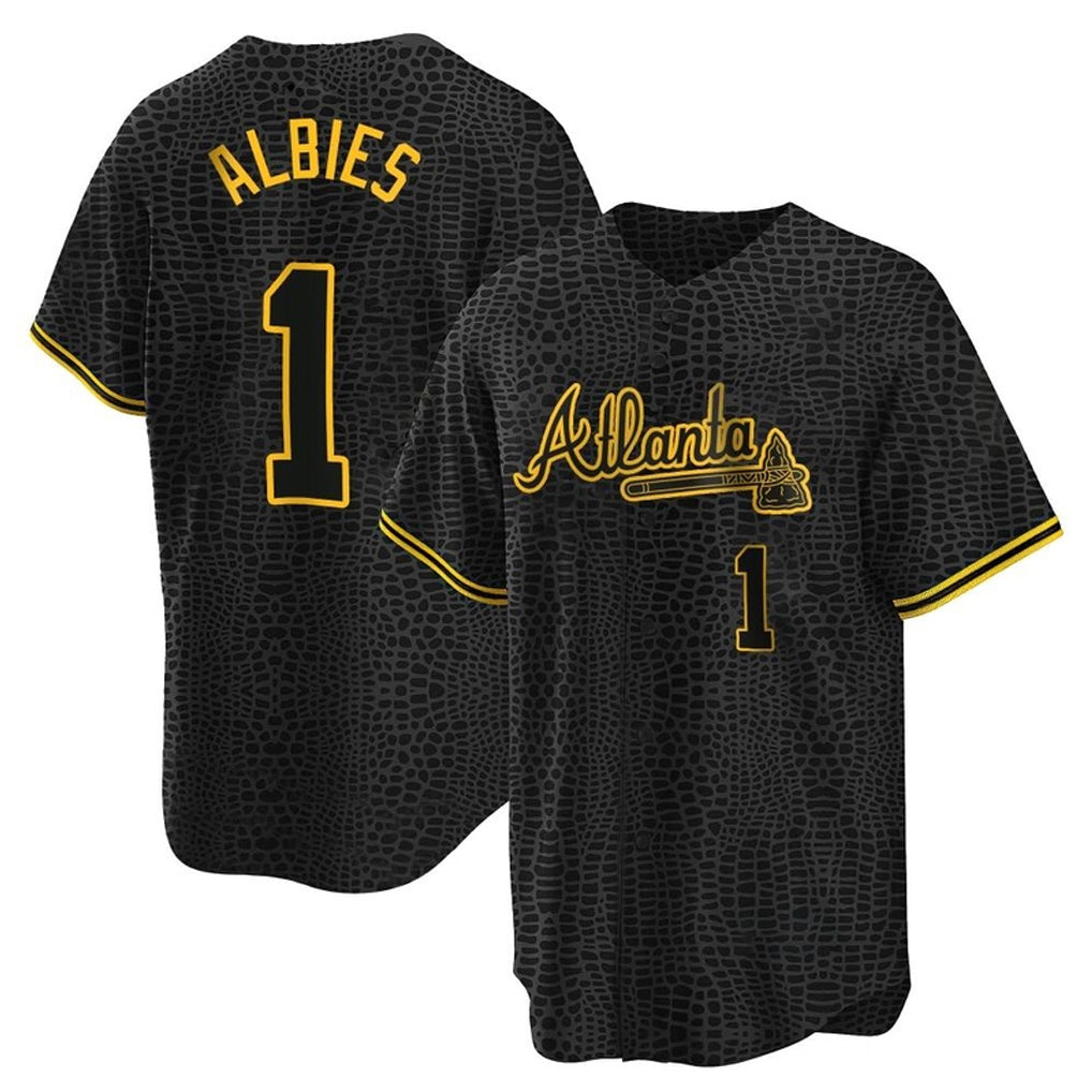 Atlanta Braves #1 Ozzie Albies Player Black Snake Skin City Home Game Stitched Baseball Jersey