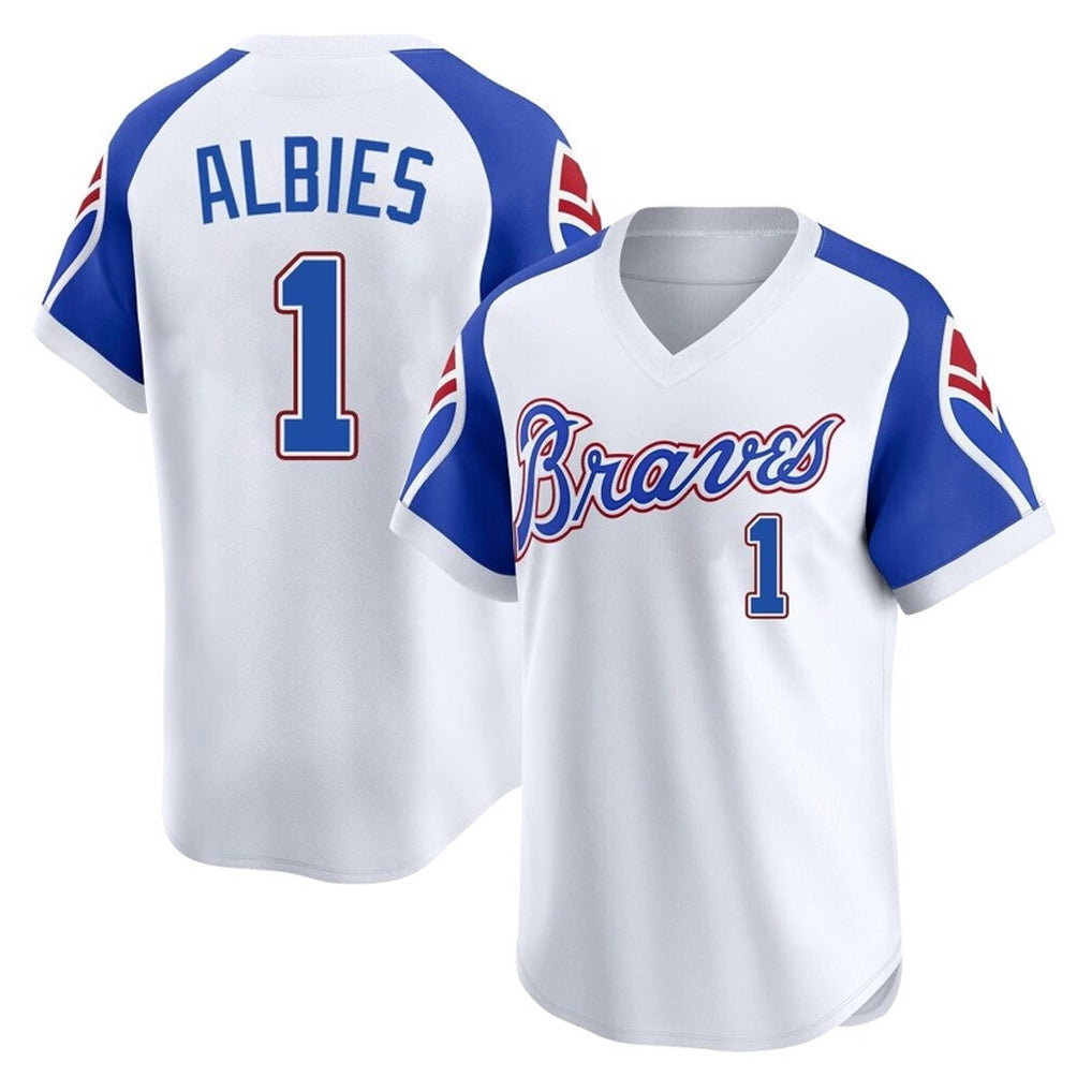 Atlanta Braves #1 Ozzie Albies Player White Throwback Cooperstown Collection T-shirt Game Stitched Baseball Jersey