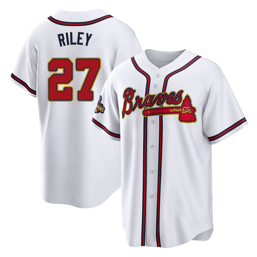 Atlanta Braves #27 Austin Riley Player White Gold Home Game Stitched Baseball Jersey