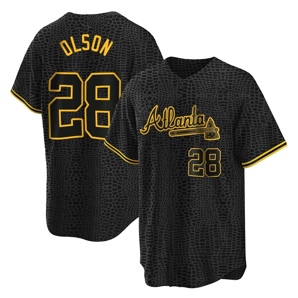 Atlanta Braves #28 Matt Olson Player Black Snake Skin City Home Game Stitched Baseball Jersey