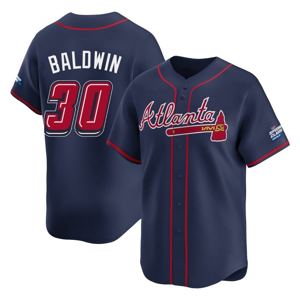 Atlanta Braves #30 Drake Baldwin Player Navy 2025 Speedway Classic Home Game Stitched Baseball Jersey