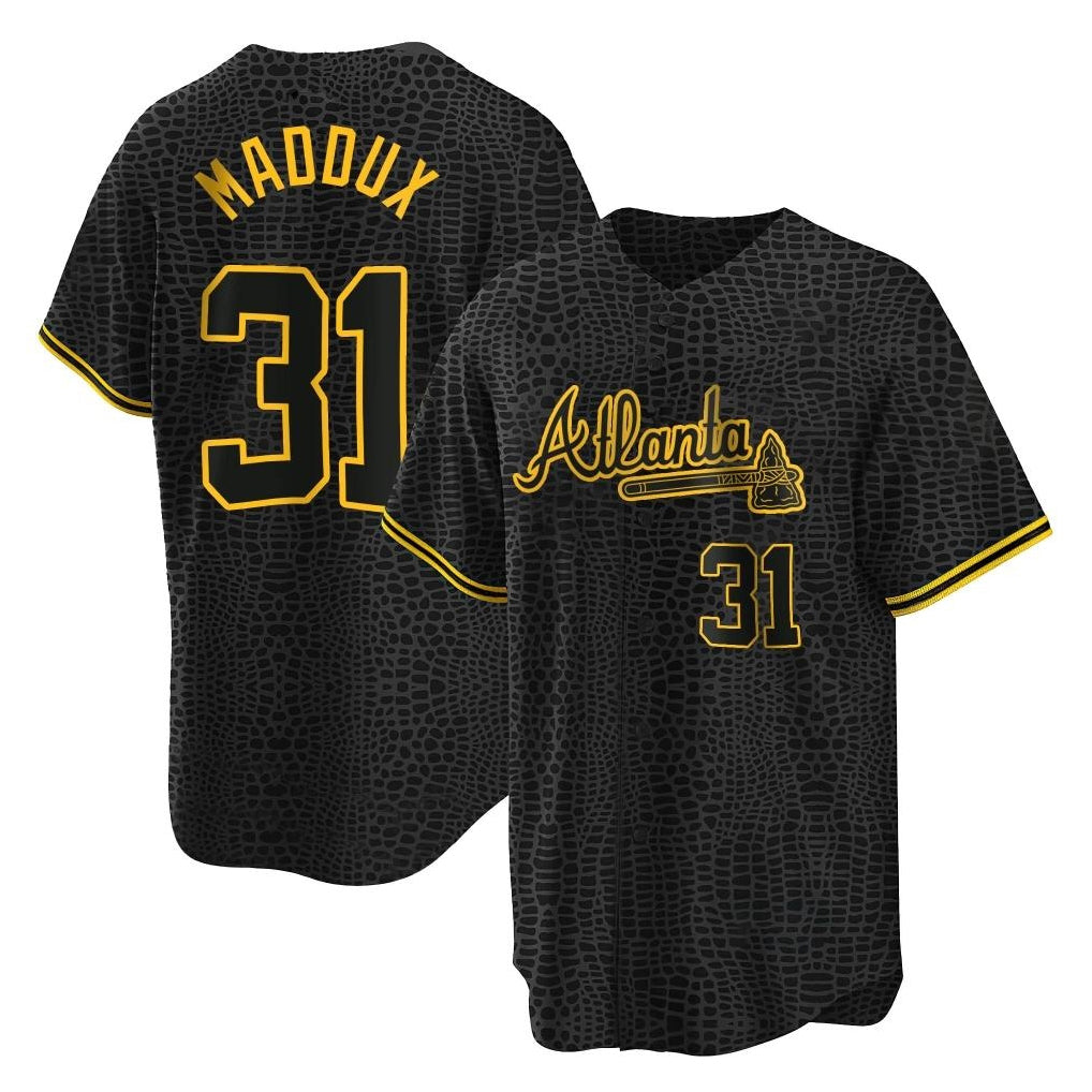Atlanta Braves #31 Greg Maddux Player Black Snake Skin City Home Game Stitched Baseball Jersey