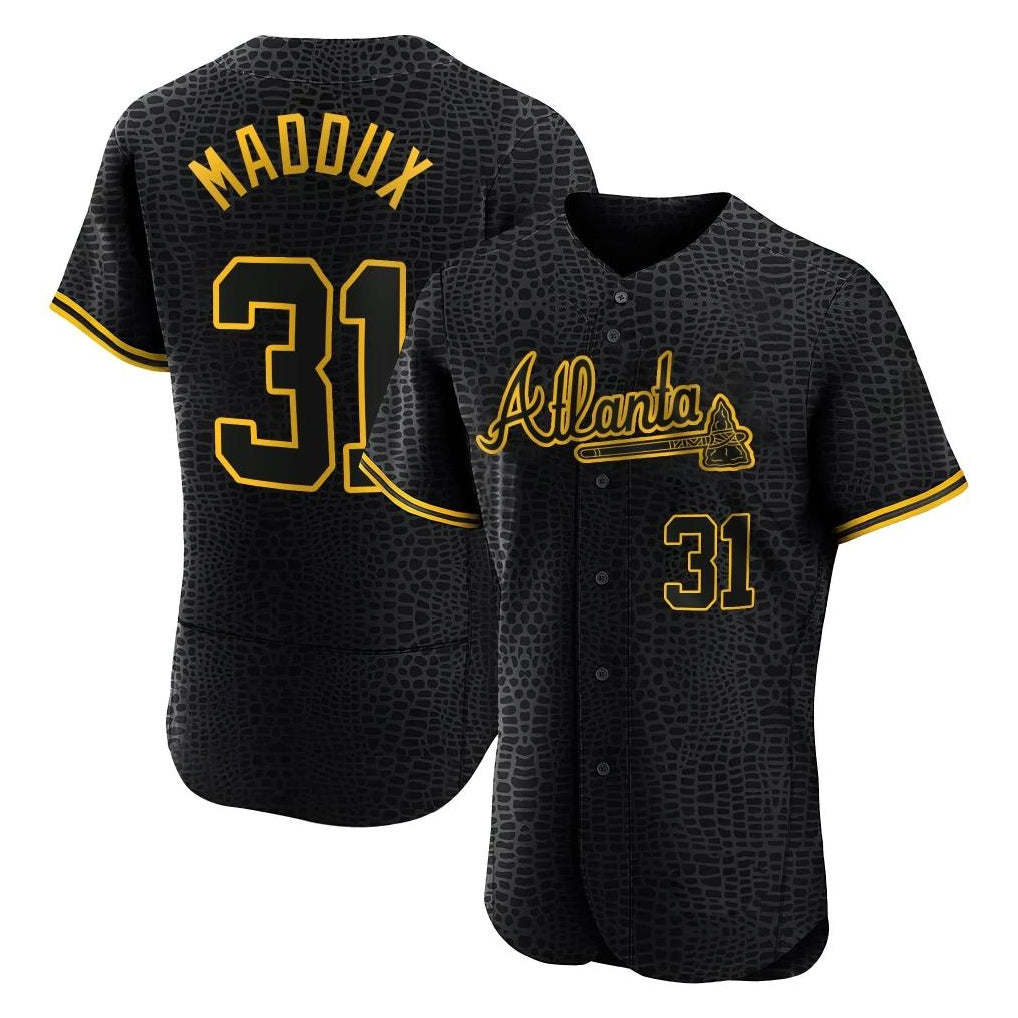 Atlanta Braves #31 Greg Maddux Player Black Snake Skin City Limited Elite Home Game Stitched Baseball Jersey