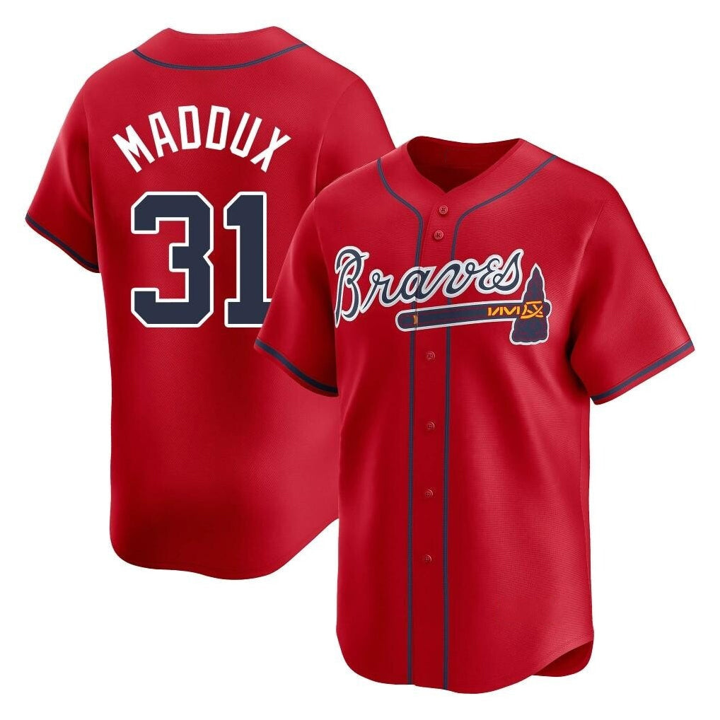 Atlanta Braves #31 Greg Maddux Player Red Limited Home Game Stitched Baseball Jersey