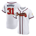 Atlanta Braves #31 Greg Maddux Player White Gold Limited Elite Home Game Stitched Baseball Jersey