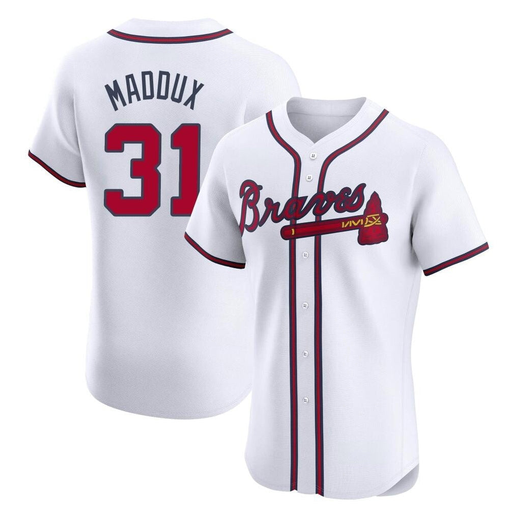 Atlanta Braves #31 Greg Maddux Player White Limited Elite Home Game Stitched Baseball Jersey