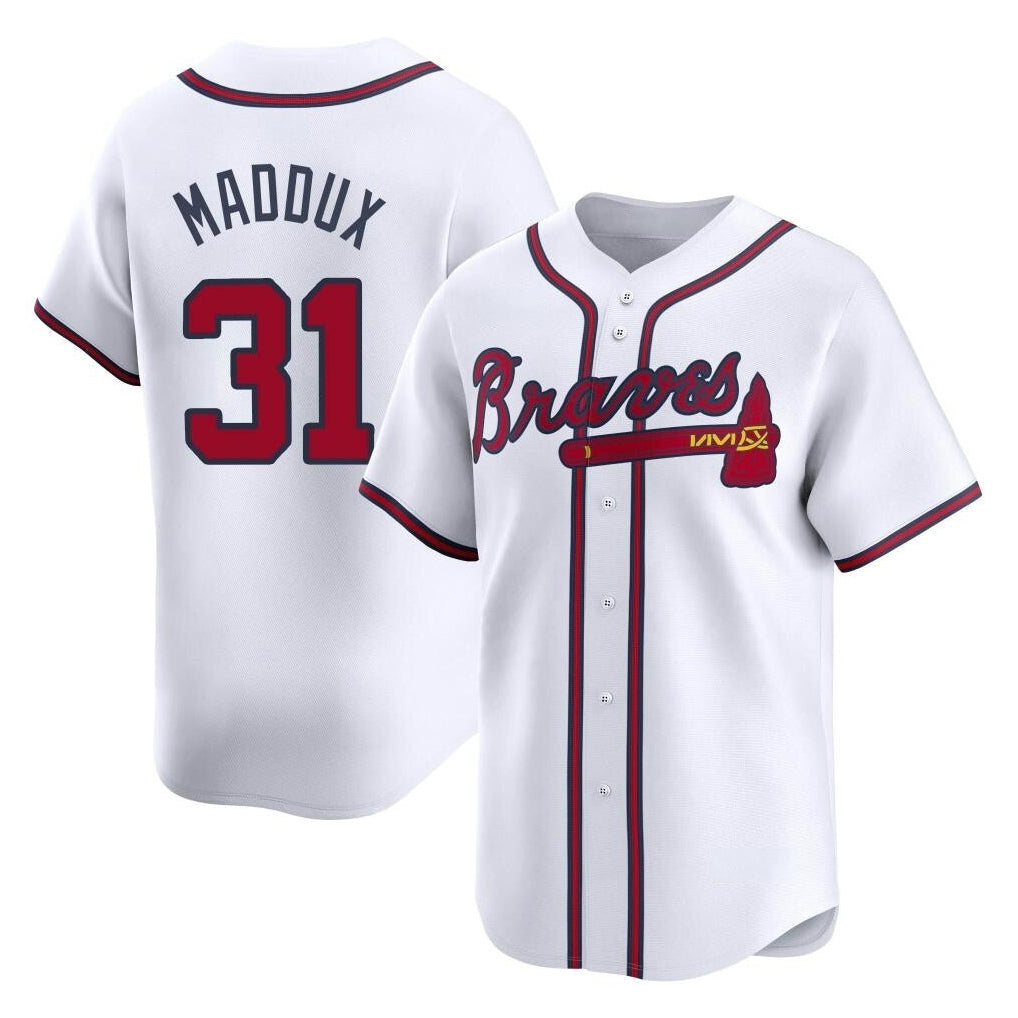 Atlanta Braves #31 Greg Maddux Player White Limited Home Game Stitched Baseball Jersey
