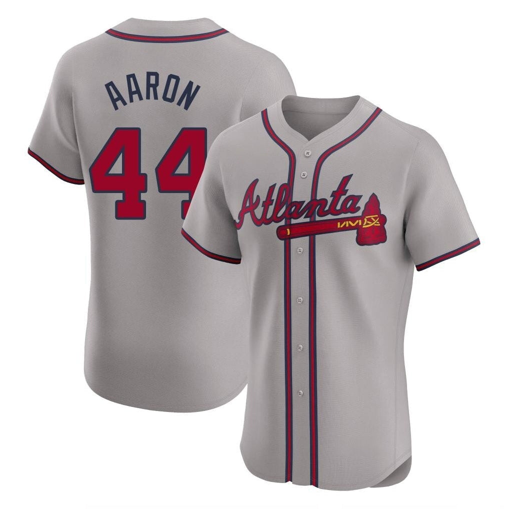 Atlanta Braves #44 Hank Aaron Player Gray Limited Elite Home Game Stitched Baseball Jersey