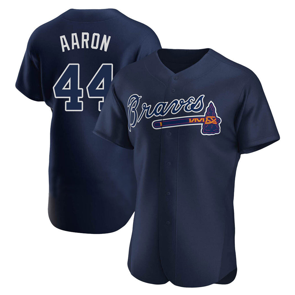 Atlanta Braves #44 Hank Aaron Player Navy Alternate Limited Elite Home Game Stitched Baseball Jersey