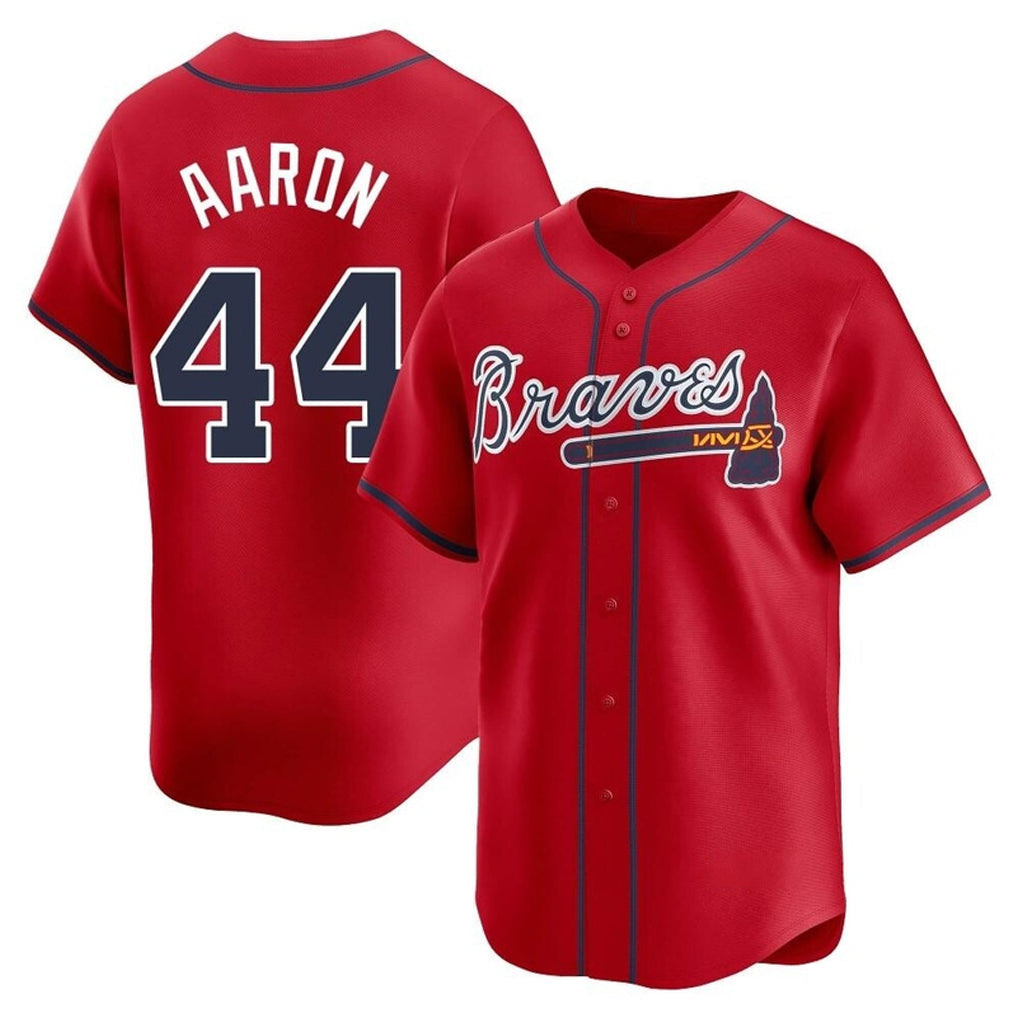Atlanta Braves #44 Hank Aaron Player Red Limited Home Game Stitched Baseball Jersey