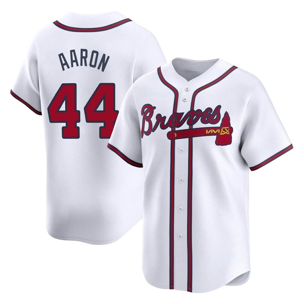 Atlanta Braves #44 Hank Aaron Player White Limited Home Game Stitched Baseball Jersey