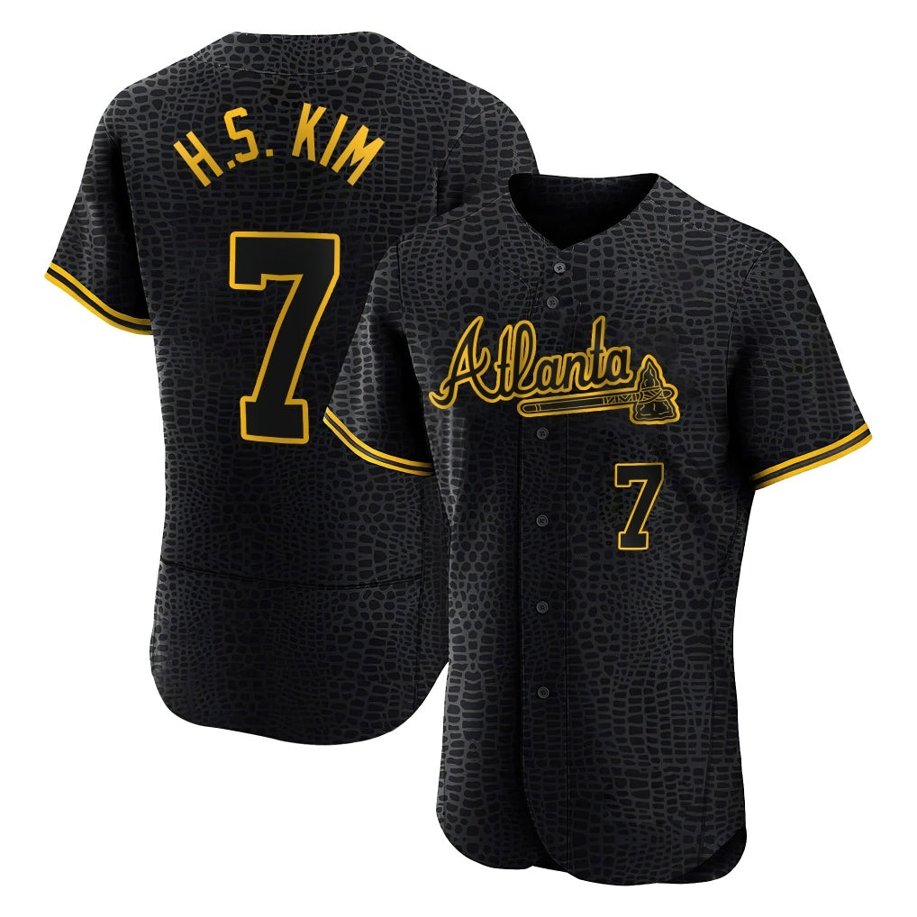 Atlanta Braves #7 Ha-Seong Kim Player Black Snake Skin City Limited Elite Home Game Stitched Baseball Jersey