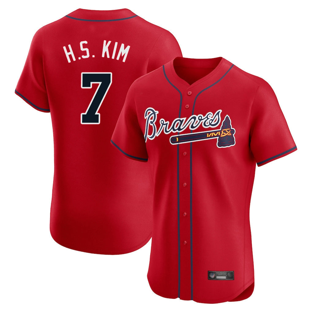 Atlanta Braves #7 Ha-Seong Kim Player Red Limited Elite Home Game Stitched Baseball Jersey
