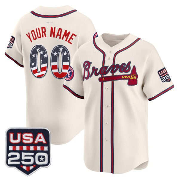 Custom Atlanta Braves Cream USA 250 Fourth of July Vapor Premier Limited Jersey ¡§C All Stitched Baseball Jersey