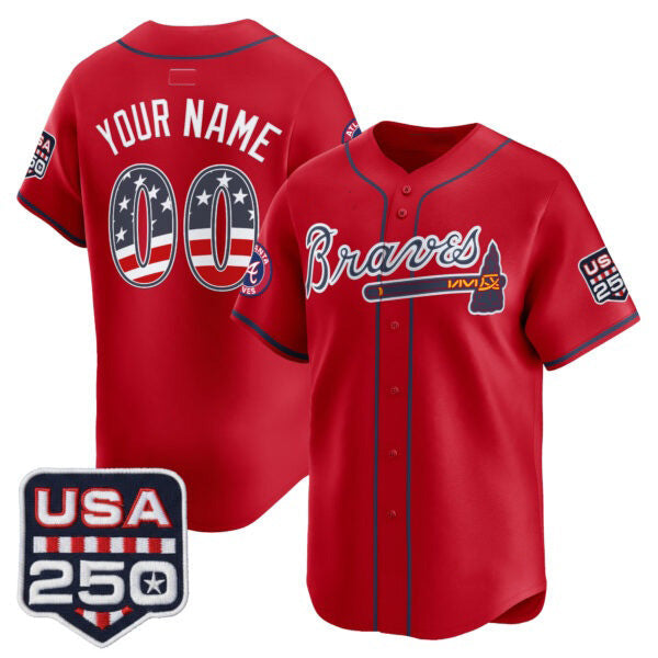 Custom Atlanta Braves Red USA 250 Fourth of July Vapor Premier Limited Jersey ¡§C All Stitched Baseball Jersey