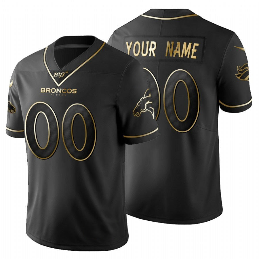 Custom D.Broncos Black Golden Limited 100 Stitched Football American Jersey