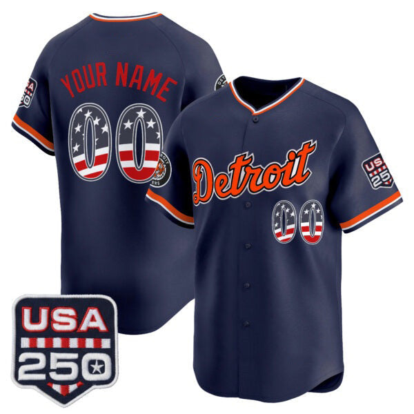 Custom Detroit Tigers Navy USA 250 Fourth of July Vapor Premier Limited Jersey ¡§C All Stitched Baseball Jersey