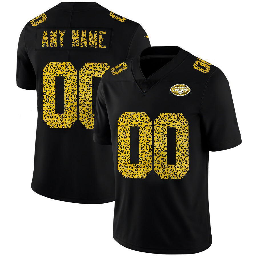 Custom NY.Jets Black Leopard Print Fashion Vapor Limited Football Jersey Marou