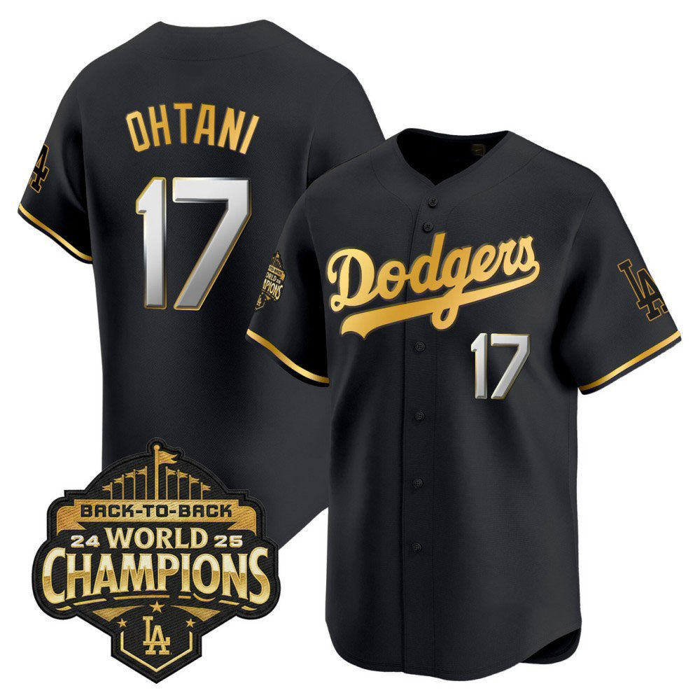 Los Angeles Dodgers #17 Shohei Ohtani Black Gold 2025 Back To Back World Series Champions Jerseys