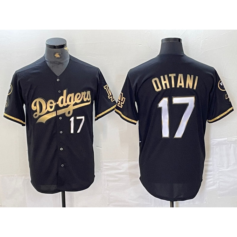 Los Angeles Dodgers #17 Shohei Ohtani Number Black Gold Fashion Stitched Cool Base Limited Baseball Jersey