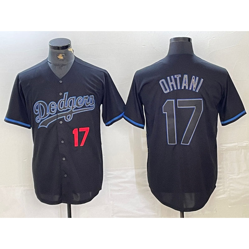 Los Angeles Dodgers #17 Shohei Ohtani Number Lights Out Black Fashion Stitched Cool Baseball Jerseys