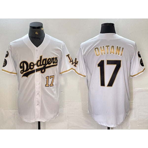 Los Angeles Dodgers #17 Shohei Ohtani Number White Gold Fashion Stitched Cool Base Limited Baseball Jersey