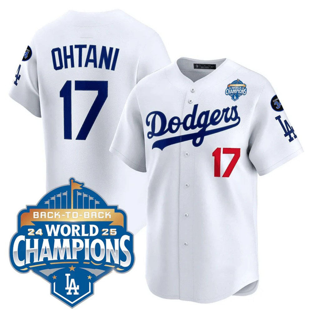 Los Angeles Dodgers #17 Shohei Ohtani White 2025 Back-To-Back World Series Champions Jersey