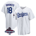Los Angeles Dodgers #18 Yoshinobu Yamamoto White 2024 World Series Champions Cool Base Stitched Baseball Jersey