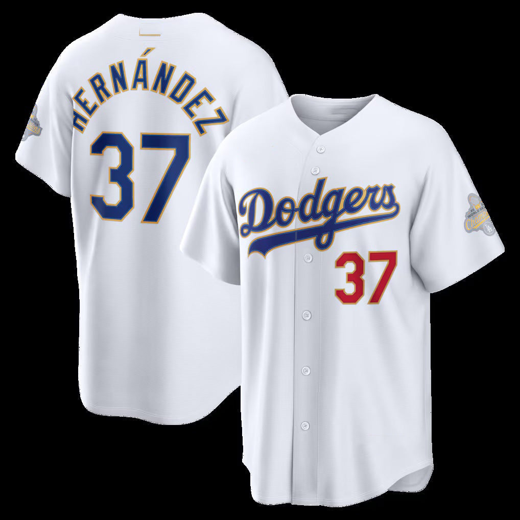 Los Angeles Dodgers #37 Teoscar Hern¨¢ndez White 2026 Gold Collection Stadium Baseball Jersey