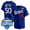Los Angeles Dodgers #50 Mookie Betts Royal 2025 Back-To-Back World Series Champions Jersey