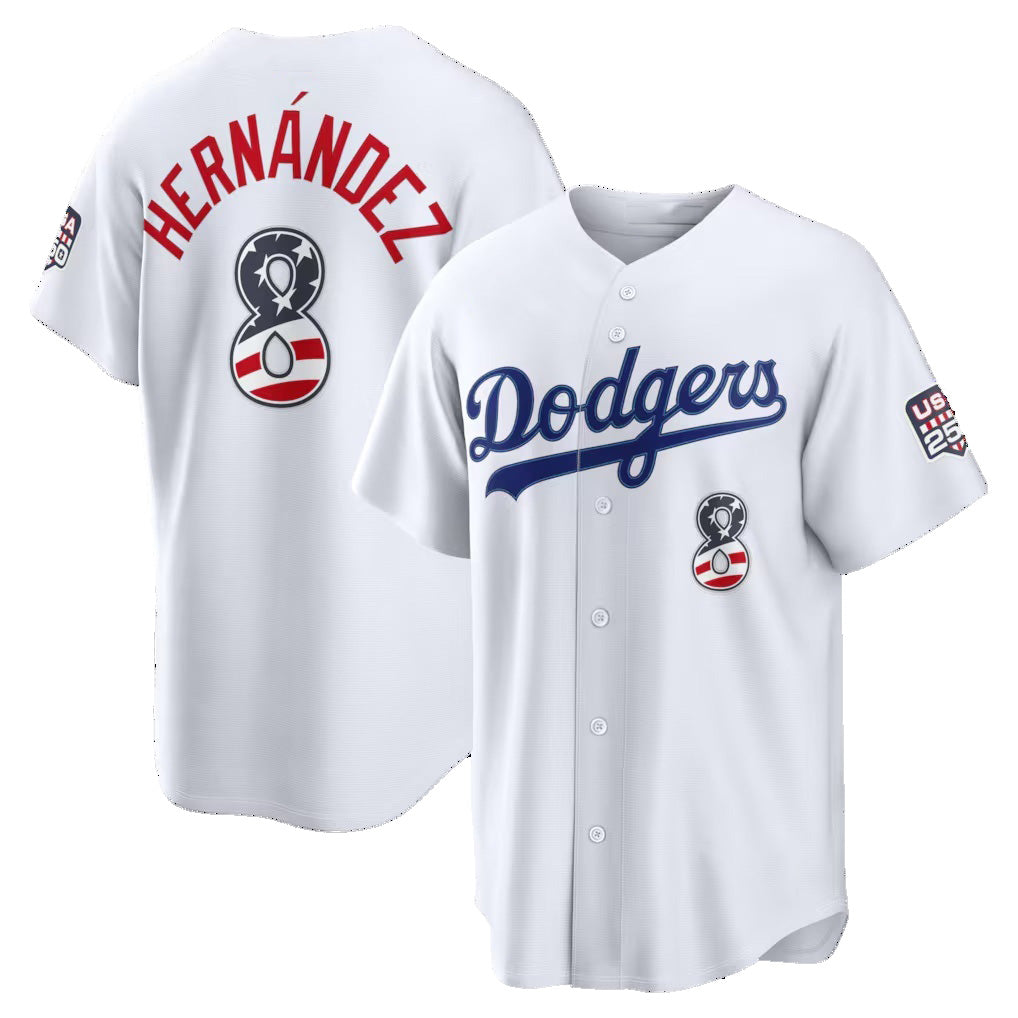Los Angeles Dodgers #8 Enrique Hern¡§¡éndez Fourth of July White USA 250 Stadium Baseball Jersey