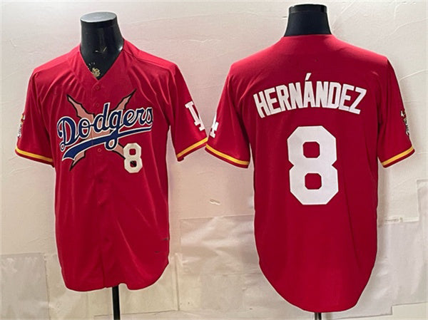 Los Angeles Dodgers x One Piece #8 Enrique Hern¡§¡éndez Red Vapor Premier Limited Stitched Baseball Jersey
