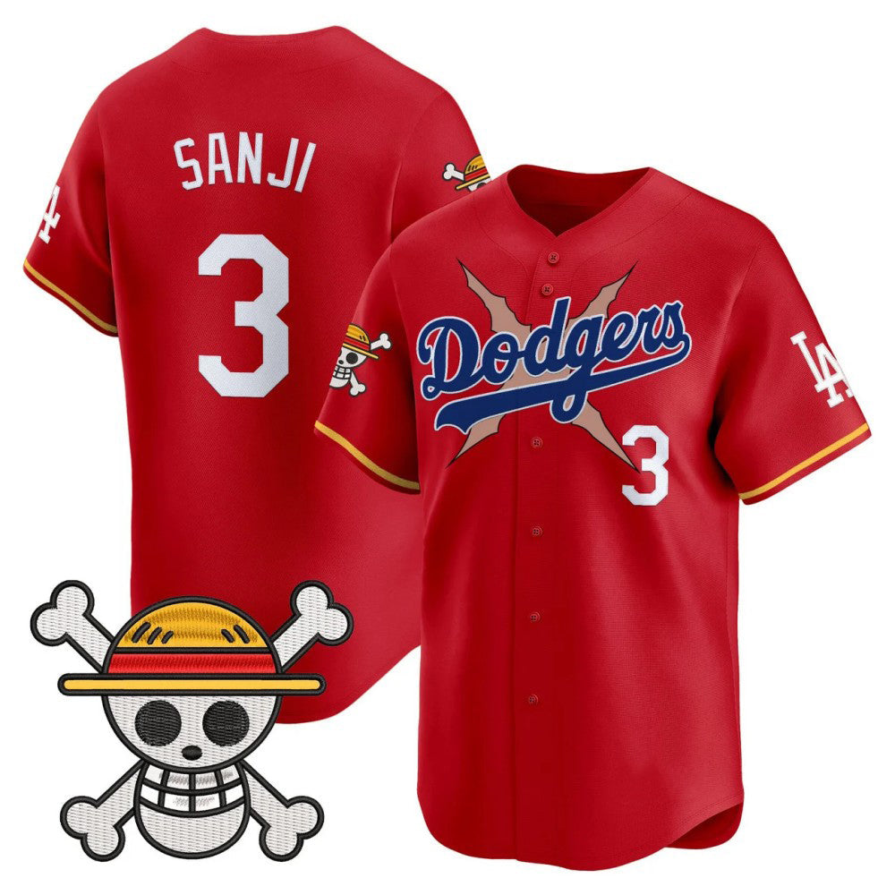 Los Angeles Dodgers #3 SANJI Red x One Piece Vapor Premier Limited Baseball Stitched Jersey