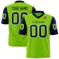 Custom Neon Green Navy Personalized Raglan Sleeves Design Authentic Football Jersey