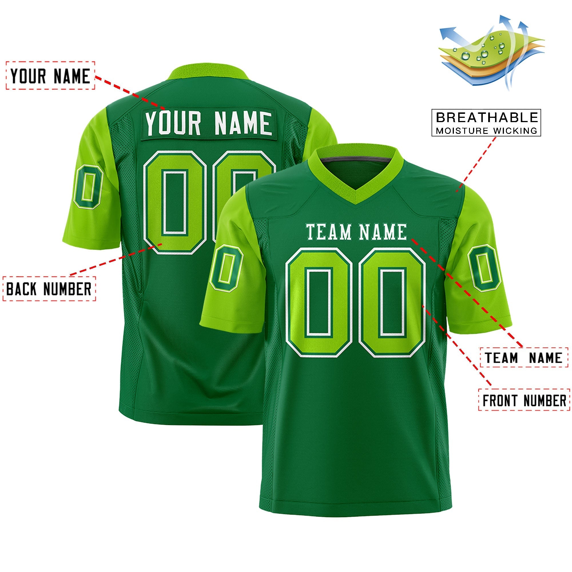 Custom Kelly Green Neon Green Personalized Raglan Sleeves Design Authentic Football Jersey