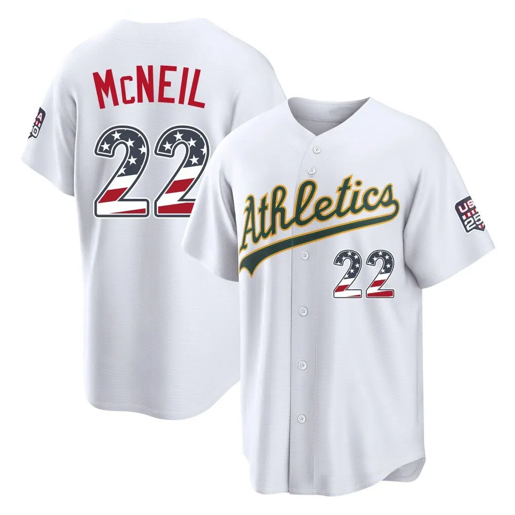 Oakland Athletics #22 Jeff McNeil Player White USA 250 Fourth of July Home Game Stitched Baseball Jersey