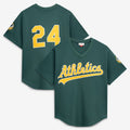 Oakland Athletics #24 Rickey Henderson Mitchell & Ness Green Authentic Batting Practice Baseball Jersey