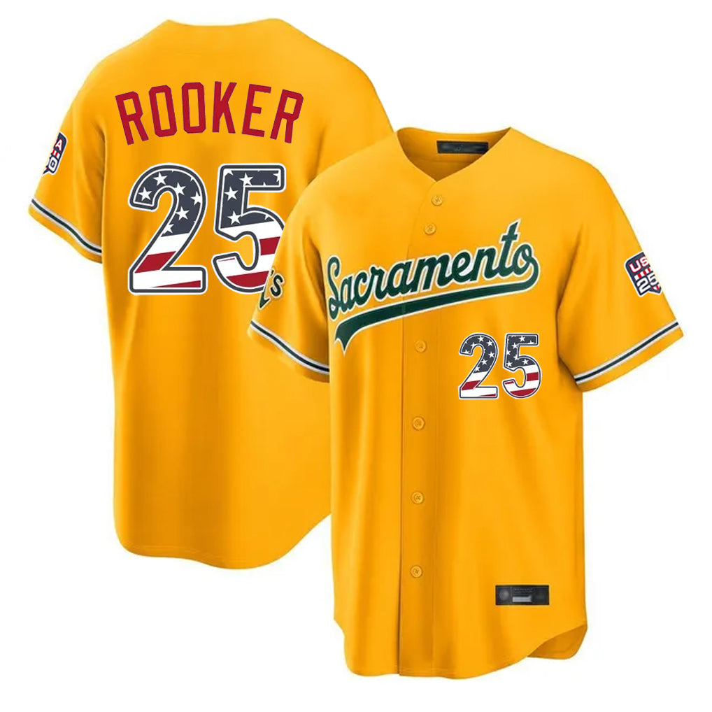 Oakland Athletics #25 Brent Rooker Player Gold USA 250 Fourth of July Home Game Stitched Baseball Jersey