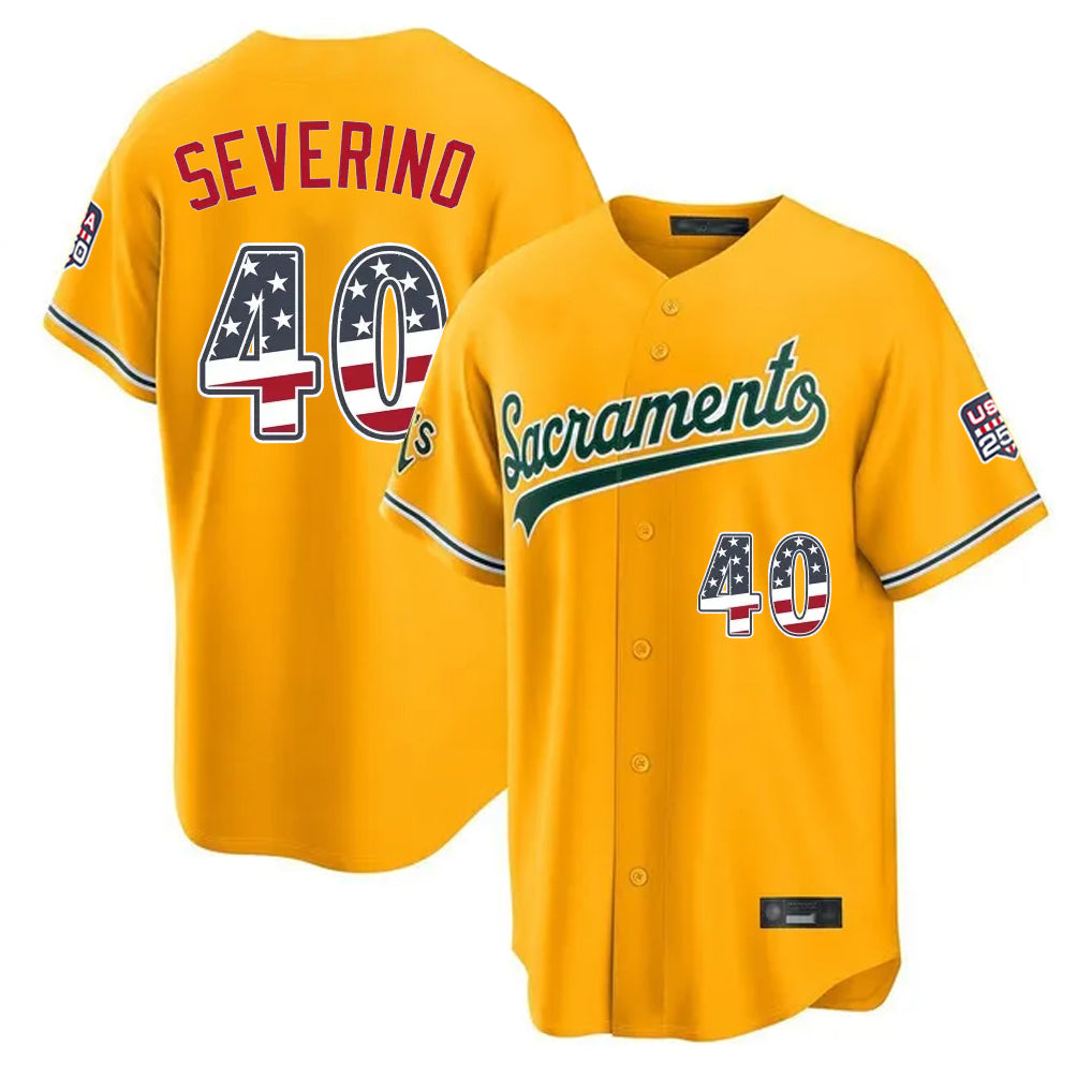 Oakland Athletics #40 Luis Severino Player Gold USA 250 Fourth of July Home Game Stitched Baseball Jersey